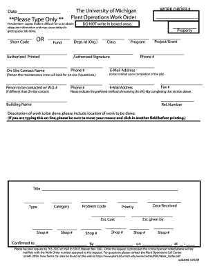 University of Michigan Work Order Form