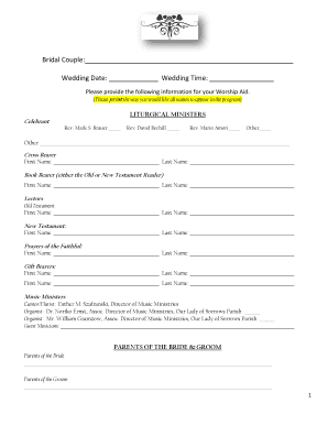 Worship Aid Form for Wedding Ceremony