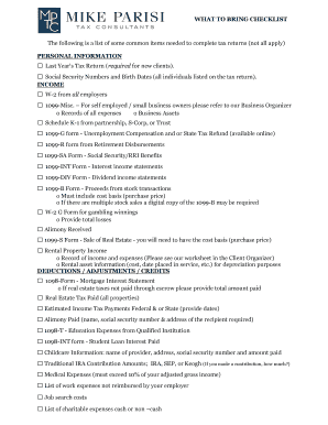 US Tax Return Checklist