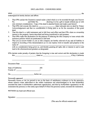 Uninsured Deed Declaration