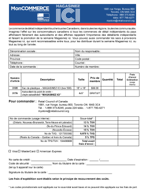 Formulaire de commande du Conseil des commerces de détail du Canada