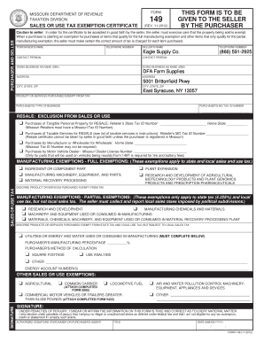 Missouri Sales or Use Tax Exemption Certificate