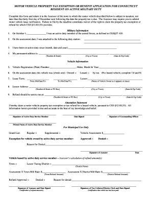 Connecticut Military Vehicle Tax Exemption Application