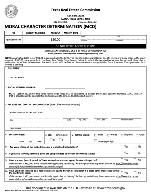 Texas Real Estate Commission Moral Character Determination Form