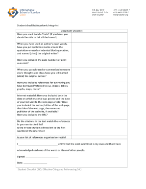 Student Academic Integrity Checklist