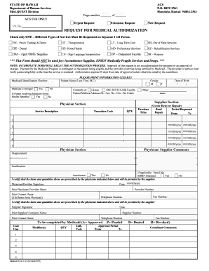 Hawaii Medicaid Request for Medical Authorization