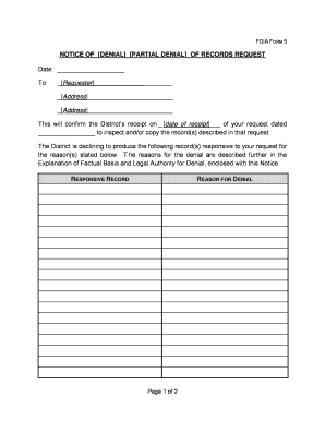 FOIA Form 5 - Notice of Denial