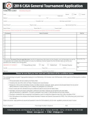 Canadian Junior Golf Association Tournament Application