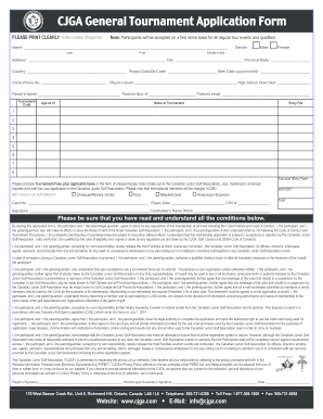 Canadian Junior Golf Association Tournament Application Form