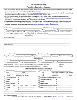 College of Engineering Travel Authorization Request