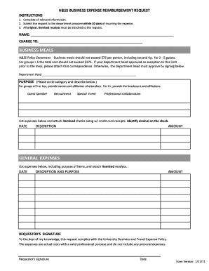H&SS Business Expense Reimbursement Request
