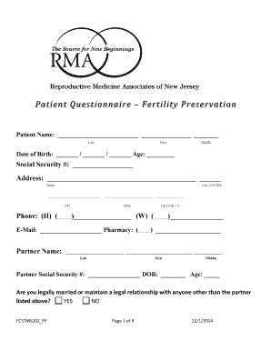 Medical Intake Form for Fertility Preservation