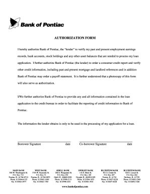 Bank of Pontiac Loan Authorization Form