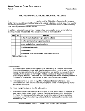 Photographic Authorization and Release