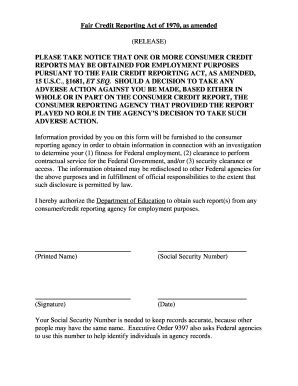 Fair Credit Reporting Act Authorization Form