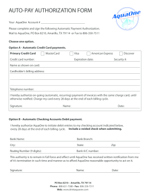 AquaOne Auto-Pay Authorization Form
