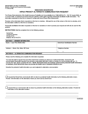 Wisconsin SeniorCare HIPAA Privacy Alternate Communication Request