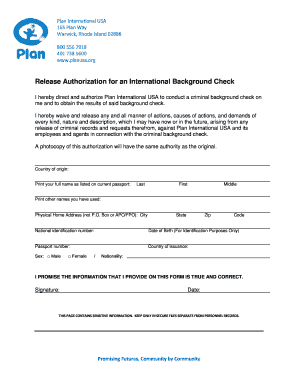 Release Authorization for an International Background Check