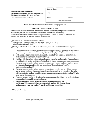 Medication Treatment Authorization Form