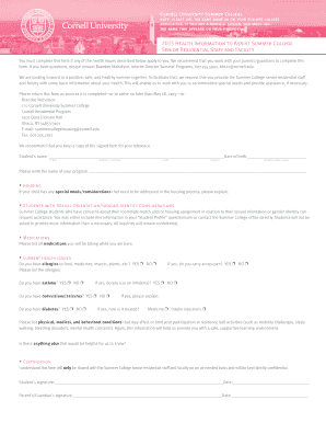 Cornell University Summer College Health Information Form