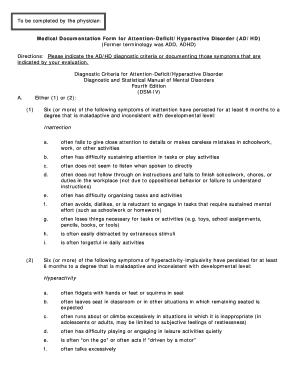 Medical Documentation Form for ADHD