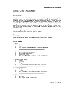 Equal Opportunities Questionnaire