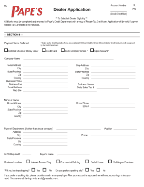 Pape's Dealer Application Form