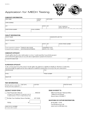 MECH Testing Application Form