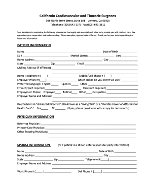 California Cardiovascular and Thoracic Surgeons Patient Information Form