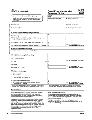 Swedish K12 Form for Unqualified Shares