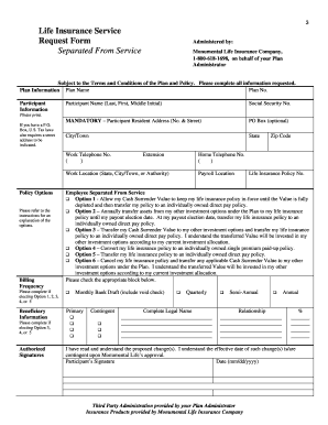 Life Insurance Service Request Form