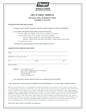 Orajel Single Dose Cold Sore Rebate Form