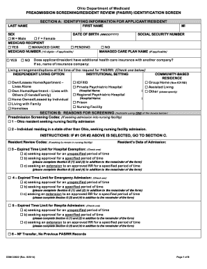 Ohio Medicaid Preadmission Screening Form
