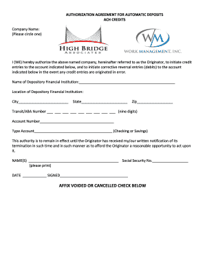 Authorization Agreement for Automatic Deposits