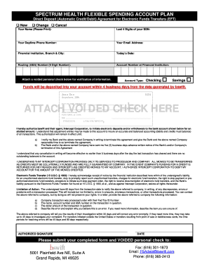 Spectrum Health Flexible Spending Account Direct Deposit Agreement