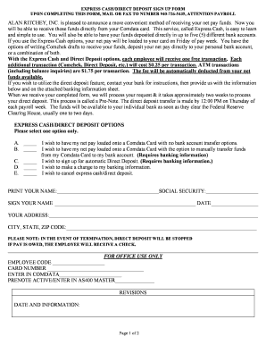 Express Cash/Direct Deposit Sign Up Form