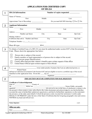 Application for Certified Copy of DD-214