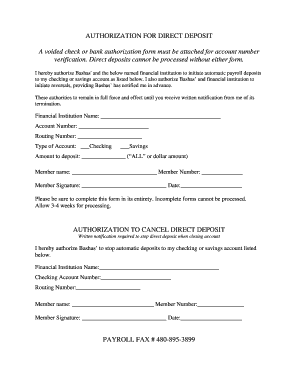 Authorization for Direct Deposit