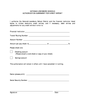Katonah-Lewisboro Schools Direct Deposit Authorization