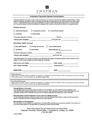 Automatic Paycheck Deposit Authorization