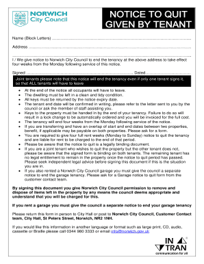 Norwich City Council Tenancy Termination Notice