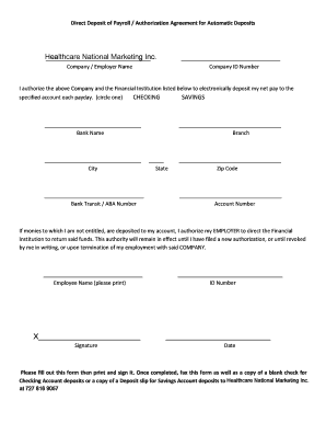 Direct Deposit Authorization Form