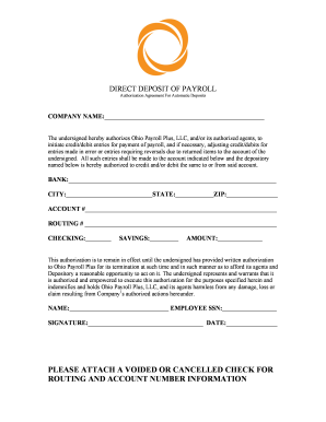 Direct Deposit Authorization Agreement