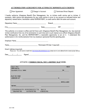 Authorization Agreement for Automatic Deposits (ACH Credits)