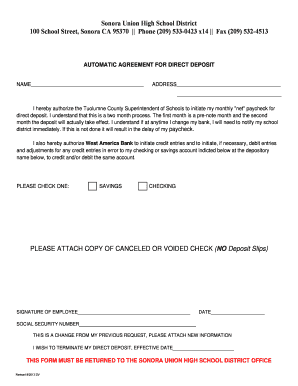 Automatic Agreement for Direct Deposit