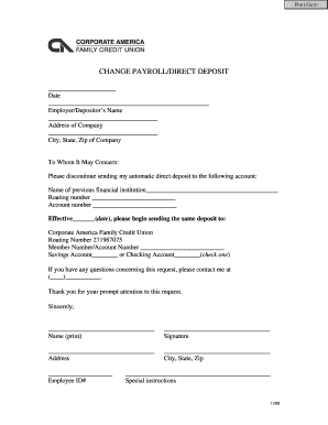 Change Payroll Direct Deposit Form