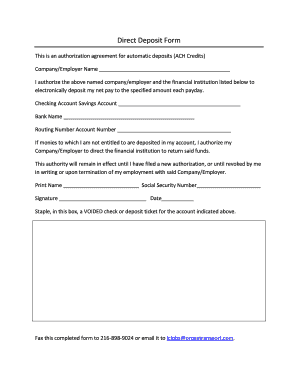 Direct Deposit Authorization Form