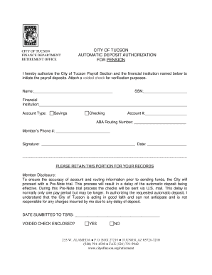 City of Tucson Automatic Deposit Authorization