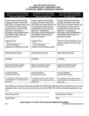 Black Hawk College Direct Deposit Authorization