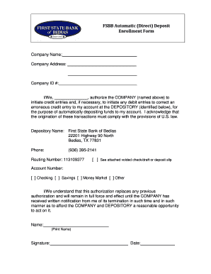 FSBB Direct Deposit Enrollment Form